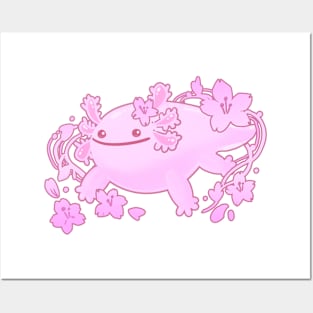 pink sakura axolotl Posters and Art